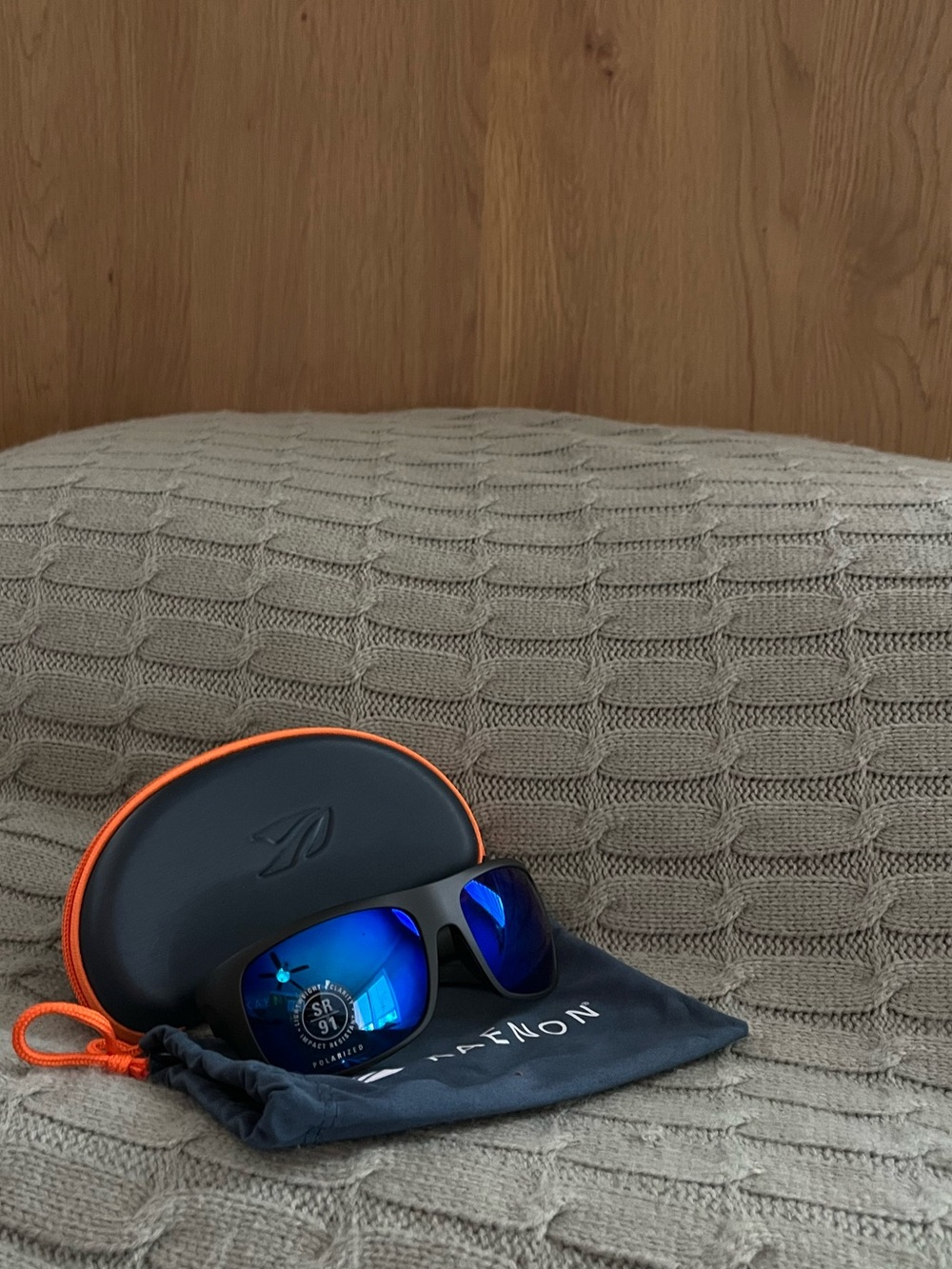 KAENON Black Sunglasses with Blue Polarized Lenses